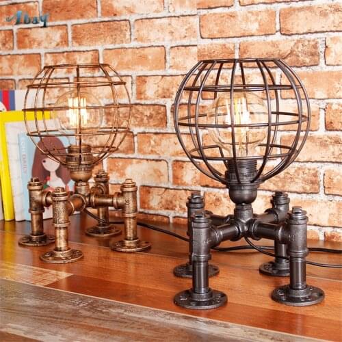 American Retro Art Deco Water Pipe Table Lamps Industrial Restaurant Dining Living Room Iron Shade Night Desk Lights Fixtures