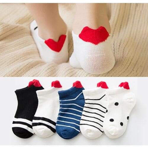 Kids Lovely Short Baby Socks Red Love Heart for Girls Cotton Mesh Cute Newborn Boys Toddler Striped Socks Summer 2021 New