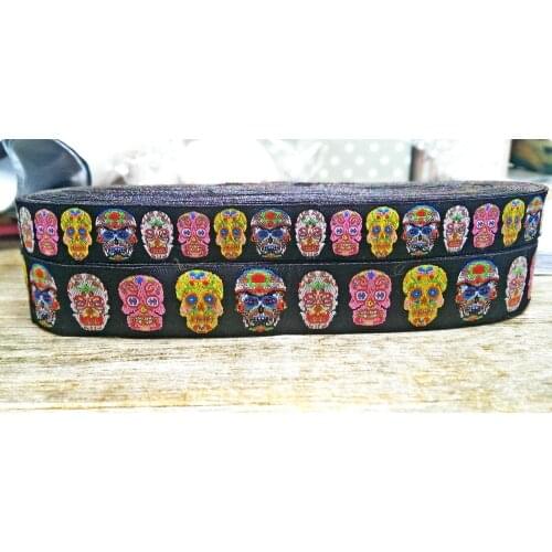 2015 NEW wholesale 5/8"+7/8"(16mm+22mm 20yards/lots) Polyester Rock skulls Cartoon Woven Jacquard Ribbon For Dog Collar