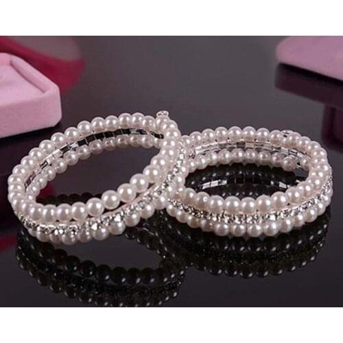 New fashion Three Layers Imitation Pearl Bracelet All-match Bangle Lady Gift bangle bracelet