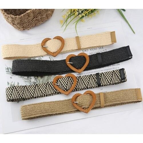 New Love Buckle PP Grass Woven Elastic Womens Belt Retro National Style Dress Waist Corative Trouser Belt Off White Belt
