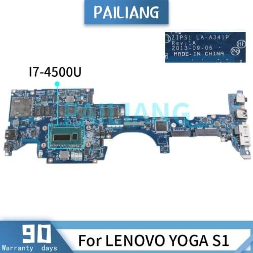 PAILIANG Laptop motherboard For LENOVO YOGA S1 I7-4500U Mainboard LA-A341P 00HT133 8G DDR3 TESTED