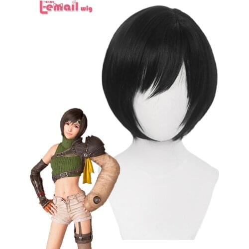 L-email wig FF7 Yuffie Kisaragi Cosplay Wig Final Fantasy VII Cosplay Bob Black Short Wig Synthetic Hair Heat Resistant Wig Cap