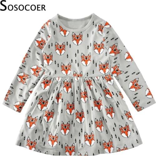 SOSOCOER Toddler Girls Dresses Cartoon Baby Dress Kids Clothes Spring Autumn Christmas 2018 New Cute Animal Girl Dress Clothing