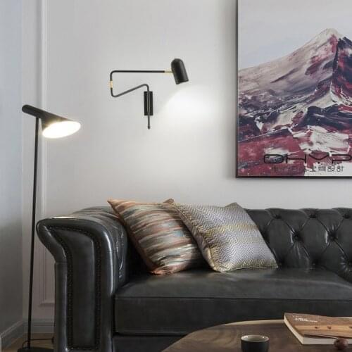Industrial Adjustable Long-Arm retractable wall lamp Creative with switch Reading Bedside lights Fexible Folding Black MJ1113