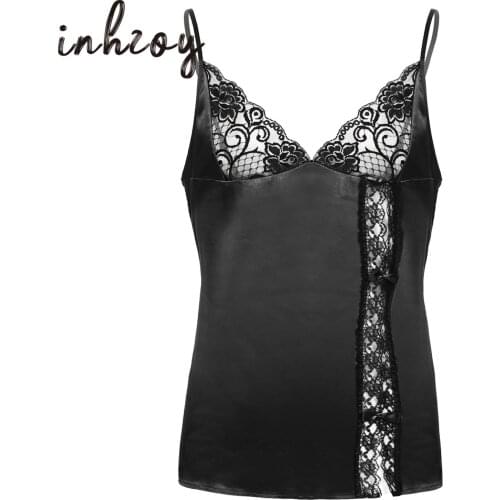 Sissy Mens Satin Spaghetti Straps V-Neck Dress Crossdress Lingerie Pajamas Nightwear