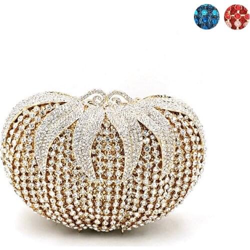 Bridal wedding women evening party bag diamond luxury vegetable tomato fruit strawberry clutches pumpkin cart crystal purses