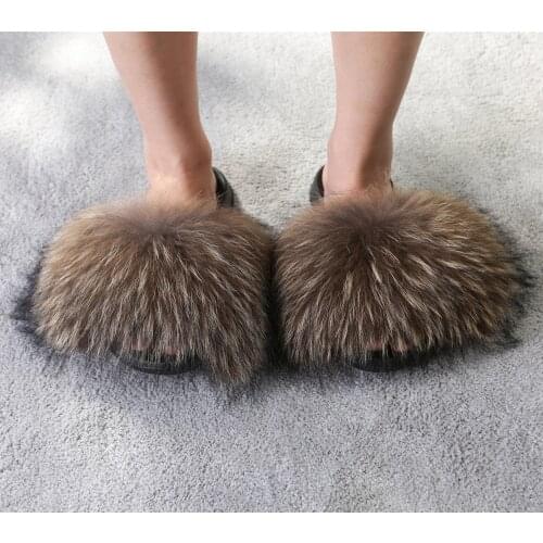Real Fur Slippers Women Fox Wholesale Jamacia Fluffy Sliders Comfort Natural Feather Furry Summer Flats Sweet Ladies Shoes Logo