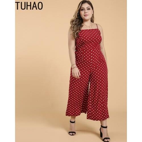 TUHAO Summer Jumpsuits Large Size Womans Clothes Sleeveless Dot Print Wide Leg Pants High Waist 6XL Plus Size Rompers T1902