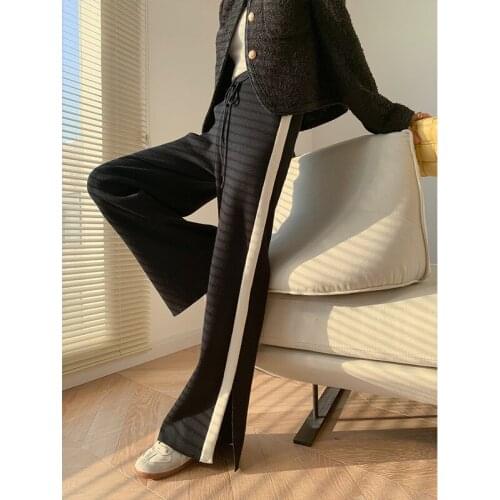 Comfortable experience in autumn and winter 2020 new white side slit loose floor pants childrens autumn and winter