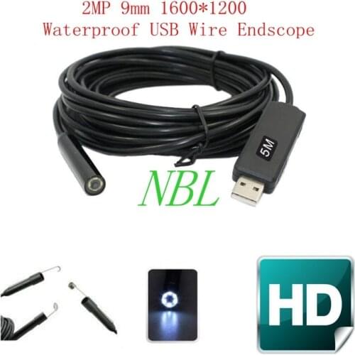 USB Borescopes High Resolution 2MP 9mm Mini 5M HD Waterproof Wire Endoscope 1/6 CMOS 6 LEDs USB Endoscope Borescope Camera