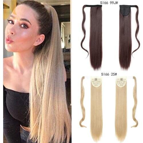 XINRAN Long Straight Synthetic Clip in Drawstring Ponytail Hairpieces for Women Hair Extension High Temperature Fiber