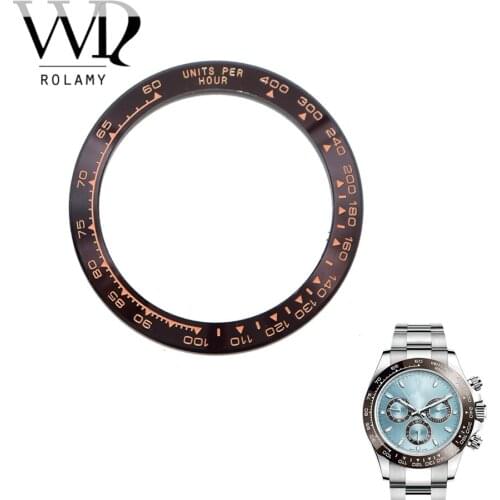 Rolamy Replacement High Quality Pure Ceramic Brown With Rose Gold Writings 38.6mm Watch Bezel for DAYTONA 116500 - 116520
