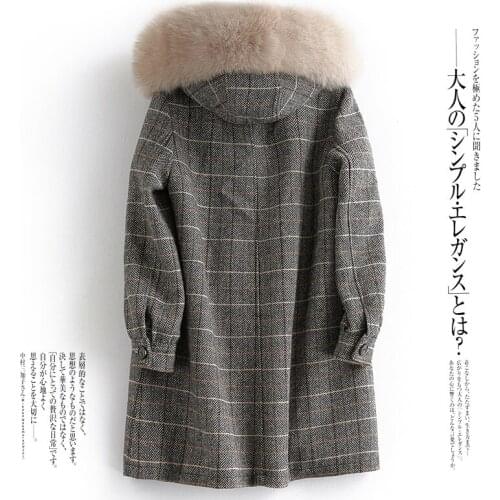 2020 Real Fur Coat Women Wool Jacket Long Winter Warm Lamb Lining Fur Coats Female Fox Fur Collar Tops casaco feminino LX2533