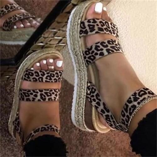 2021 Summer Women Hemp Leopard Sandals Woman Buckle Wedges Ladies Platform Shoes Female High Heels Womens Footwear Plus Size