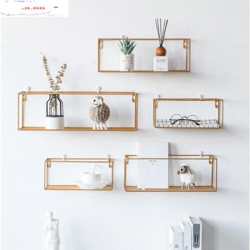 Golden Wrought Iron Bookshelf Wall Decoration Background Display Wall Hanging Storage Rack Crafts Black Display Stand Decoration