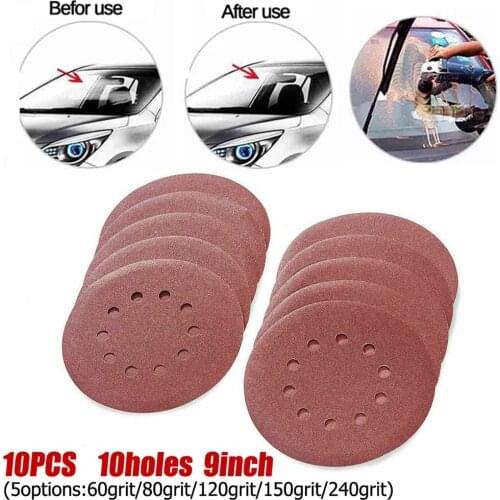 10 Pcs Sanderpaper Hook And Loop 9In/215mm 10 Hole 40Grit Sand Paper Sanding Discs Sanderpaper Abrasive Disc