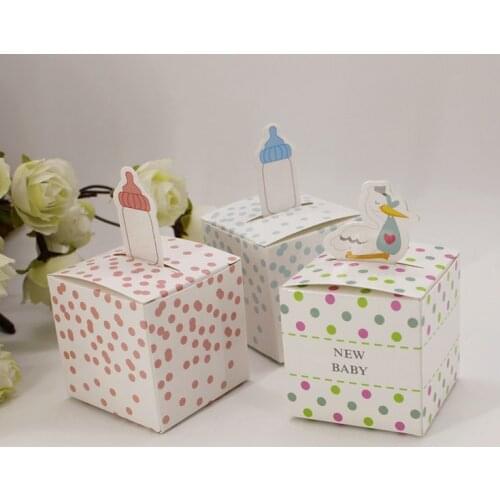 100 Pcs Square Milk Bottle / Bird Kids Baby Shower Candy Boxes Bomboniera Giveaways Box Baby Baptism Birthday Party Gift Box