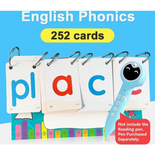 252Pcs English Phonics+1Pcs Bracket Calendar Flash Card Word Cards Early Educational Toys For Children Teaching Kids Montessori