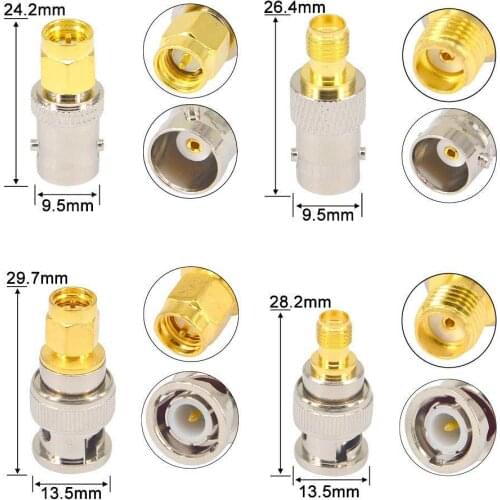 4pcs Antenna Connector SMA Male Female to BNC Male Female Adapter RF Coaxial Straight Converter for Ham Radio