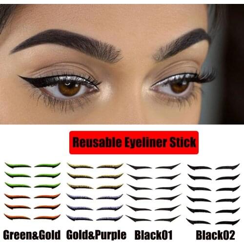 6 Pairs Women Fashion Reusable Eyeliner Stickers Self-adhesive Longlasting Glitter Eyelid Strip Cat Eye Makeup Tools
