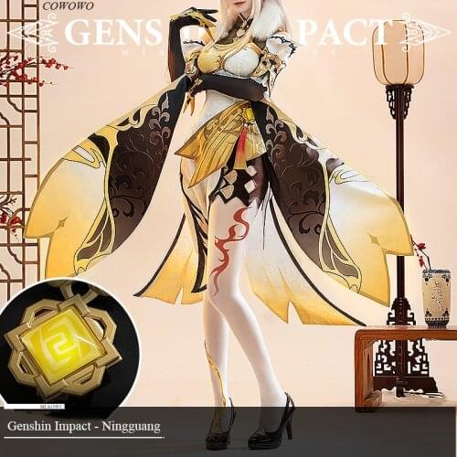 Anime!Genshin Impact Ningguang Elegant Cheongsam Dress Uniform Cosplay Costume Halloween Party Role Play Clothing Women 2021 NEW