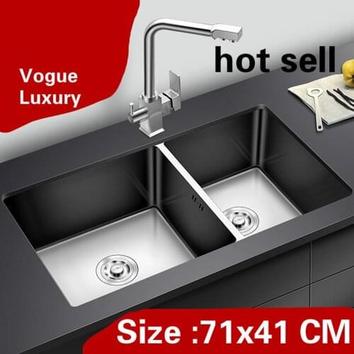 Free shipping Apartment kitchen manual sink double groove do the dishes standard 304 stainless steel hot sell small 71x41 CM