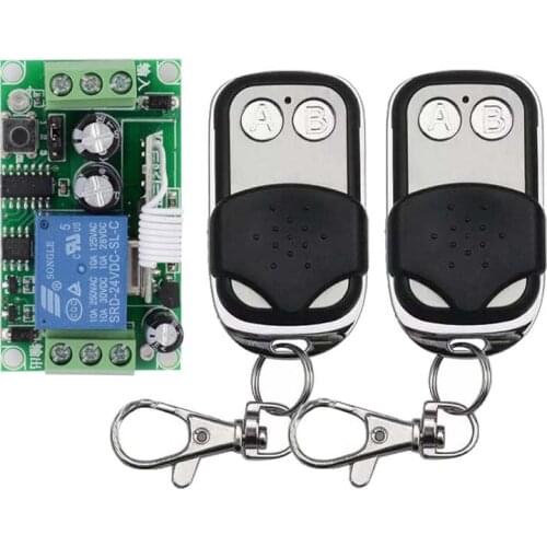 Radio Wireless Remote Control Switch 1CH 24V DC 433/315 Learning Code Remote Switch 2 Transmitter Receiver 10A Relay A-ON B-OFF