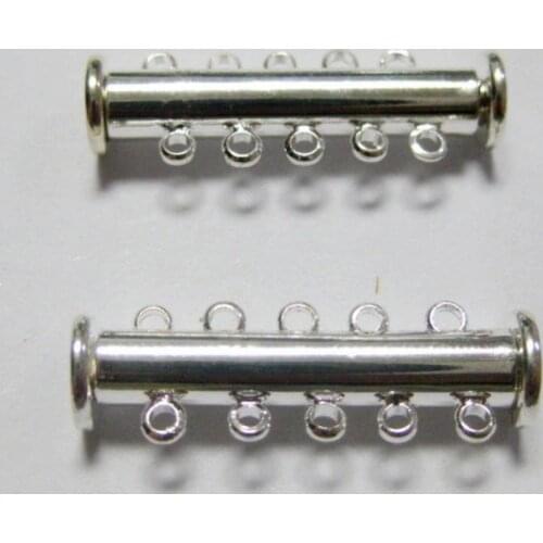 5 Silver Tone 5-Strands Necklace Bracelet Magnetic Slide Clasps 24X8mmm