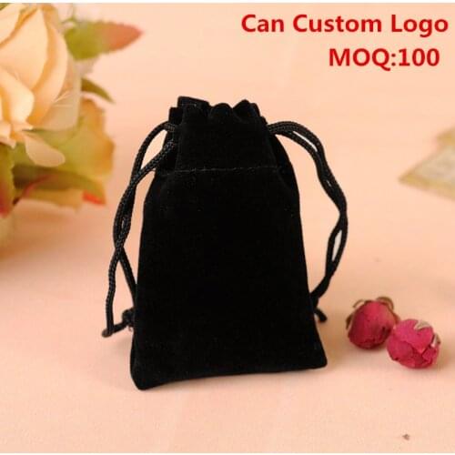 Customized Logo High Quality 50pcs/lot 7x9cm Black Jewelry Bags And Packaging Velvet Bags For Packing Gifts Fabric Gift Pouch