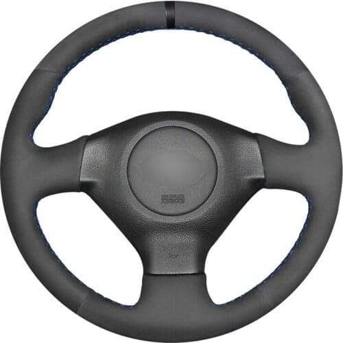 Black Suede Black Marker Hand Sew Steering Wheel Cover for Subaru Forester Impreza WRX (WRX STI) Legacy Outback Saab 9-2X