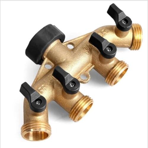 DN20 3/4'' Water Control Valve Brass Shunt Hose Splitter Watering Irrigation Shut Off Valve 4 - Way Connector For Gardening Tool