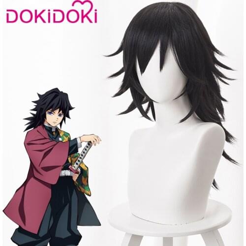 DokiDoki Anime Cosplay Wig Demon Slayer: Kimetsu no Yaiba Copslay Wig Tomioka Giyuu Hair Men Black Long Heat Resistant Hair