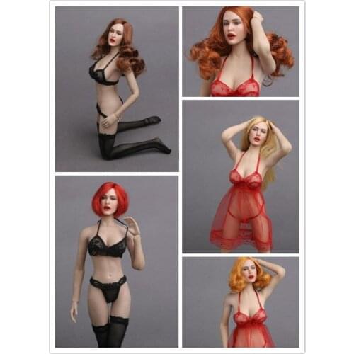 GACTOYS GC017 1/6 Scale Women Head Sculpt with Facial Expression Open mouth Curly brown Hair GC017 For 12" Action Figures Pale