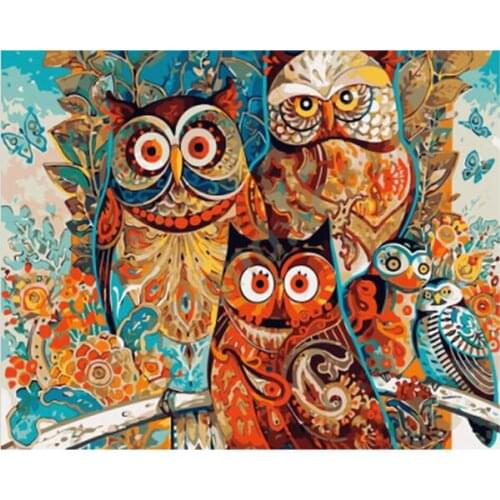 Canvas DIY Drawing Paint Owls Family DIY Painting By Numbers,Family Home Wall Art Picture 40X50CM Oil Painting Supplier