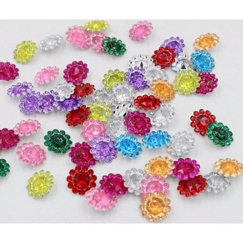 Free Shipping 144pcs/Lot 12mm Mixed SunFlower Design Acrylic Rhinestone, Crystal Cabochons, Jewelry Accessories For Diy