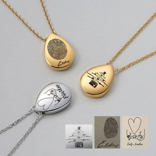 Teardrop Memorial Fingerprint Handwriting Drop Charm Fingerprint Necklace, Memorial Gift for Mother