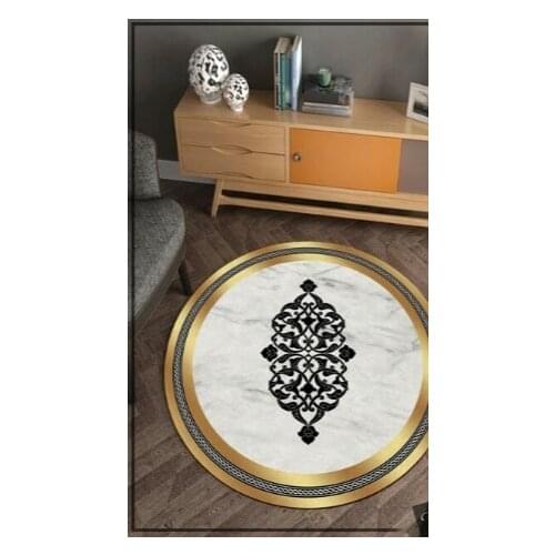 Gold Framed Marble Floor Round Carpet Machine Washable Non Slip Leather Floor Living Room Bedroom