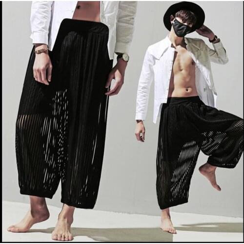 Hot 2020 New Fashion Chiffon Faux Two Piece Bloomers Pants Personality Ankle Length Trousers Tide Culottes Singer Costumes