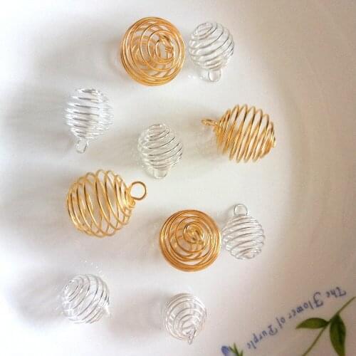 Hot 50pcs Silver/Gold Spring Spiral Beads Cages Pendants Jewelry Making Findings Charms DIY Jewelry Accessories