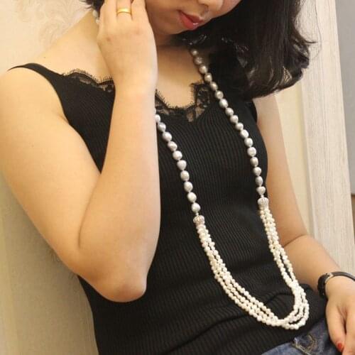 LJHMY Fashion Pearl New Baroque Shaped Pearls Irregularly Sweater Chain Gray Necklace