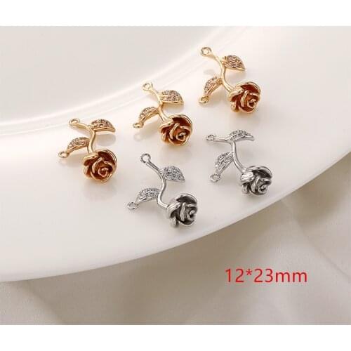 Min order 20pcs/lot Zircon cartoon Rose flowers shape copper floating locket charms diy jewelry earring/necklace accessory