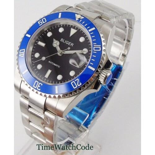 40mm Mens Watch Miyota8215 NH35A Automatic Movement Sapphire Glass Date Cyclops Oyster Bracelet Black Dial Luminous Ceramic