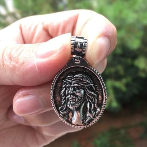 Vintage Mens Christian Jesus Cross Pendant Necklace Retro Jesus Christ Crown of Thorns Christian Necklace Men Religious Jewelry