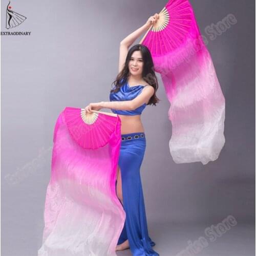 New Silk Veils Belly Dance Silk Fans HandmadeHand 100% Silk Gradient Fan Dancing Children Adults 120cm 150cm 180cm 13 Colors