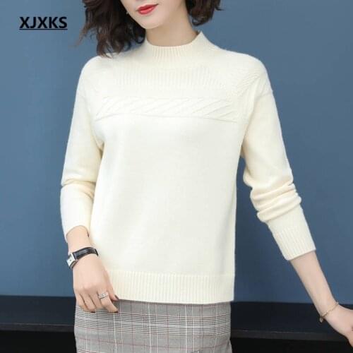 XJXKS 2021 autumn winter new women turtleneck sweater pure color all-match wool knitted sweater women pullover