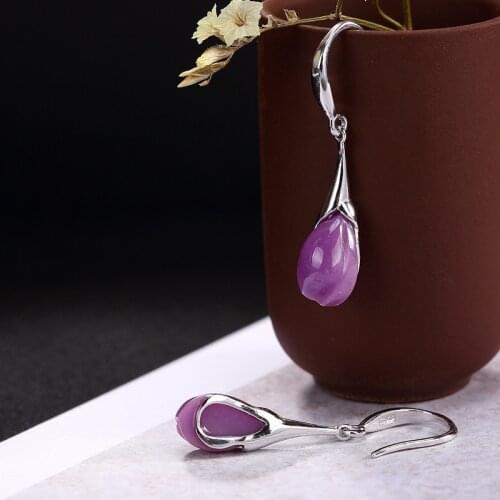 New Fashion S925 pure silver ziyun mother bud Mosaic eardrop temperament elegant ladies earrings wholesale high-grade joker
