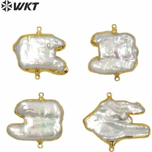 WT-JP240 Charming White Pearl Necklace Pendant With Gold Eletroplated Irregular Freshwater Pearl Bracelet Pendant Findings