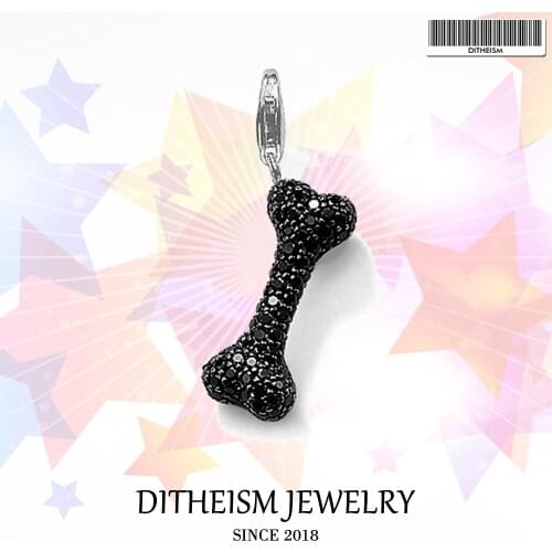 Black CZ Bone Charms Pendant,2018 Fashion Jewelry 925 Sterling Silver Gift For Women Men Boy Girls Fit Bracelet Necklace Bag