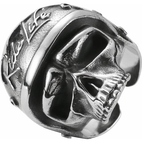 Drop Ship Ride Life Skull Ring 316L Stainless Steel Mens Fashion Skull BIKER Ring